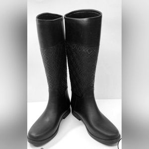TORI BURCH SZ 10 WOMEN'S BLACK QUILTED PATTERN RAIN BOOTS IN GREAT CONDITION